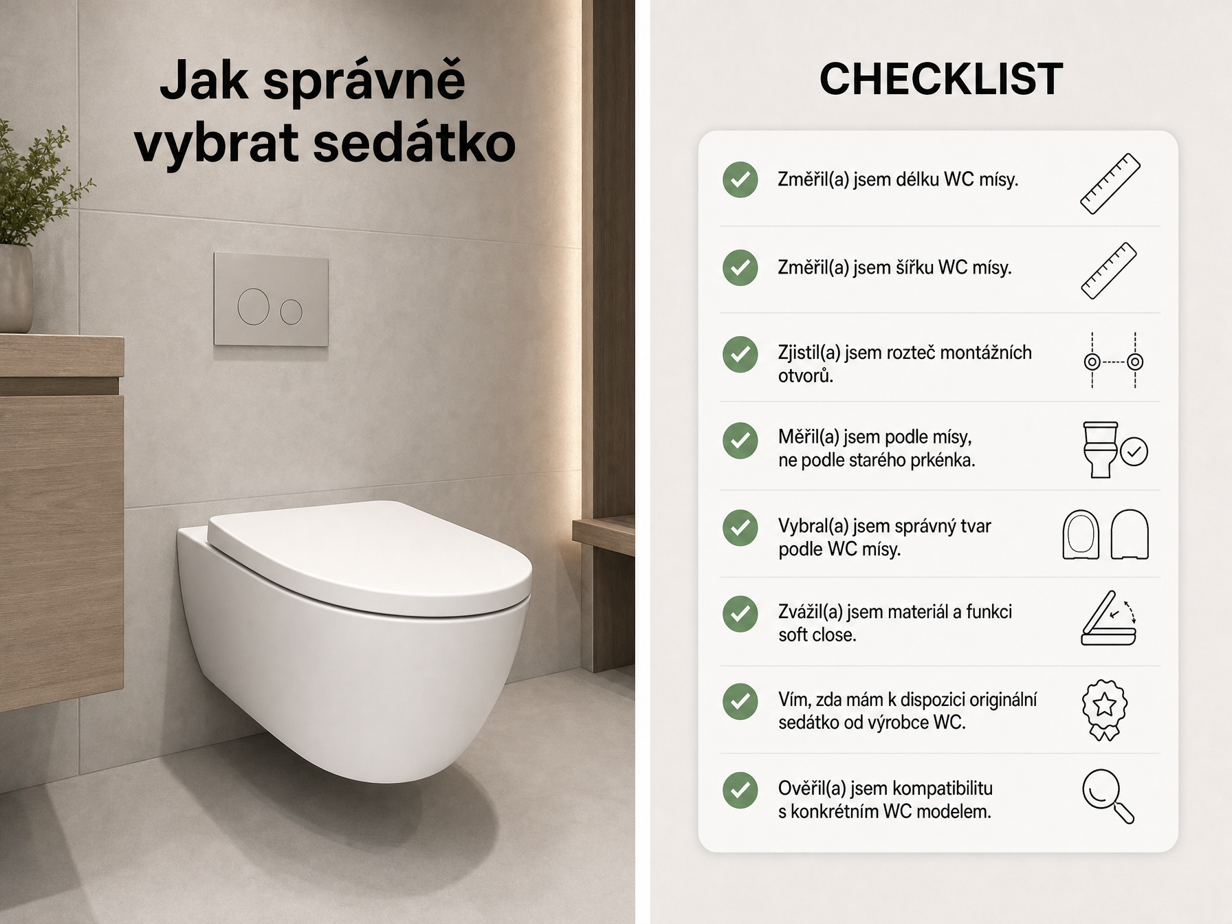 Jak vybrat správné WC prkénko – rozměry, tvar a rozteč montážních otvorů