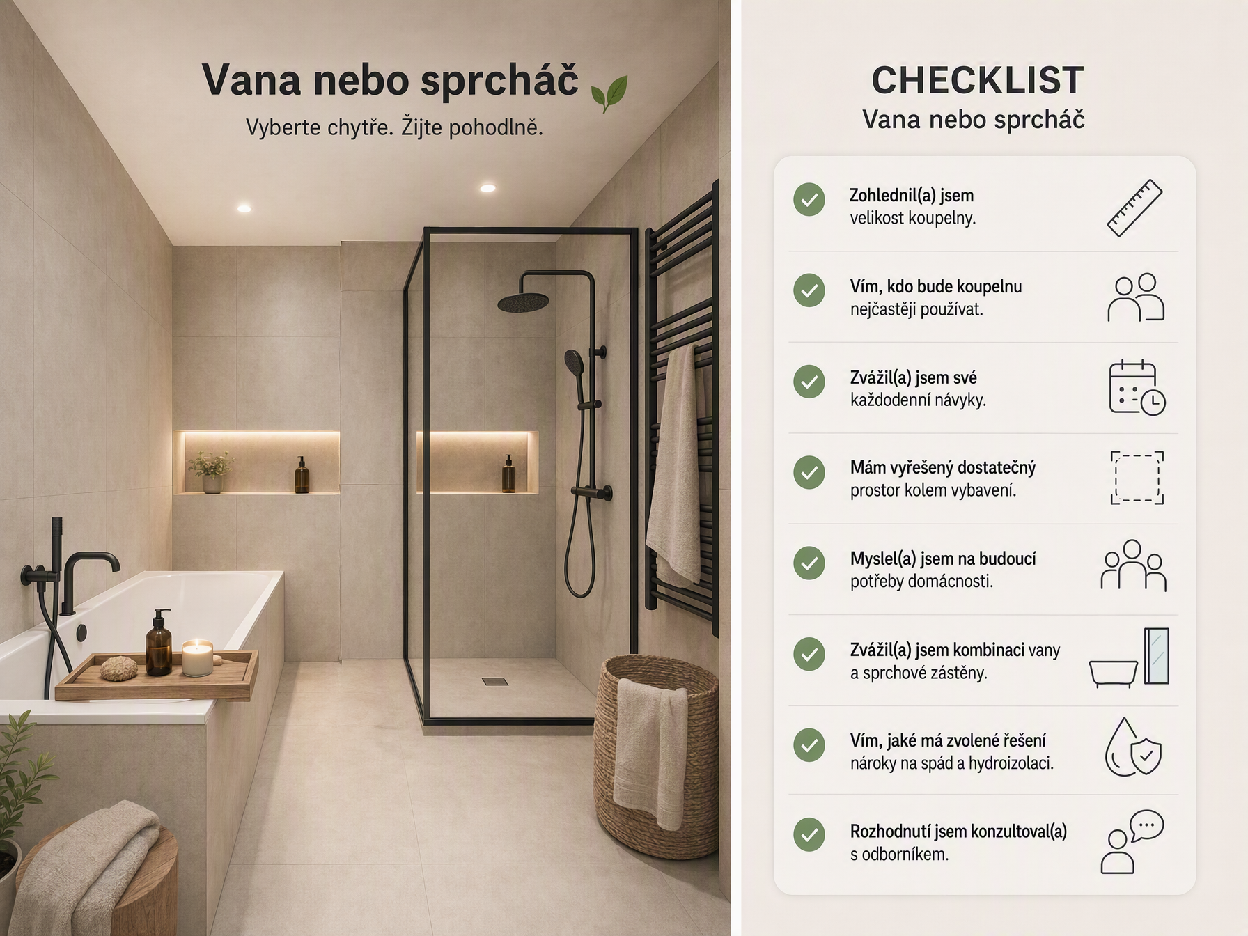 Vana nebo sprchový kout – srovnání a výběr správného řešení do koupelny
