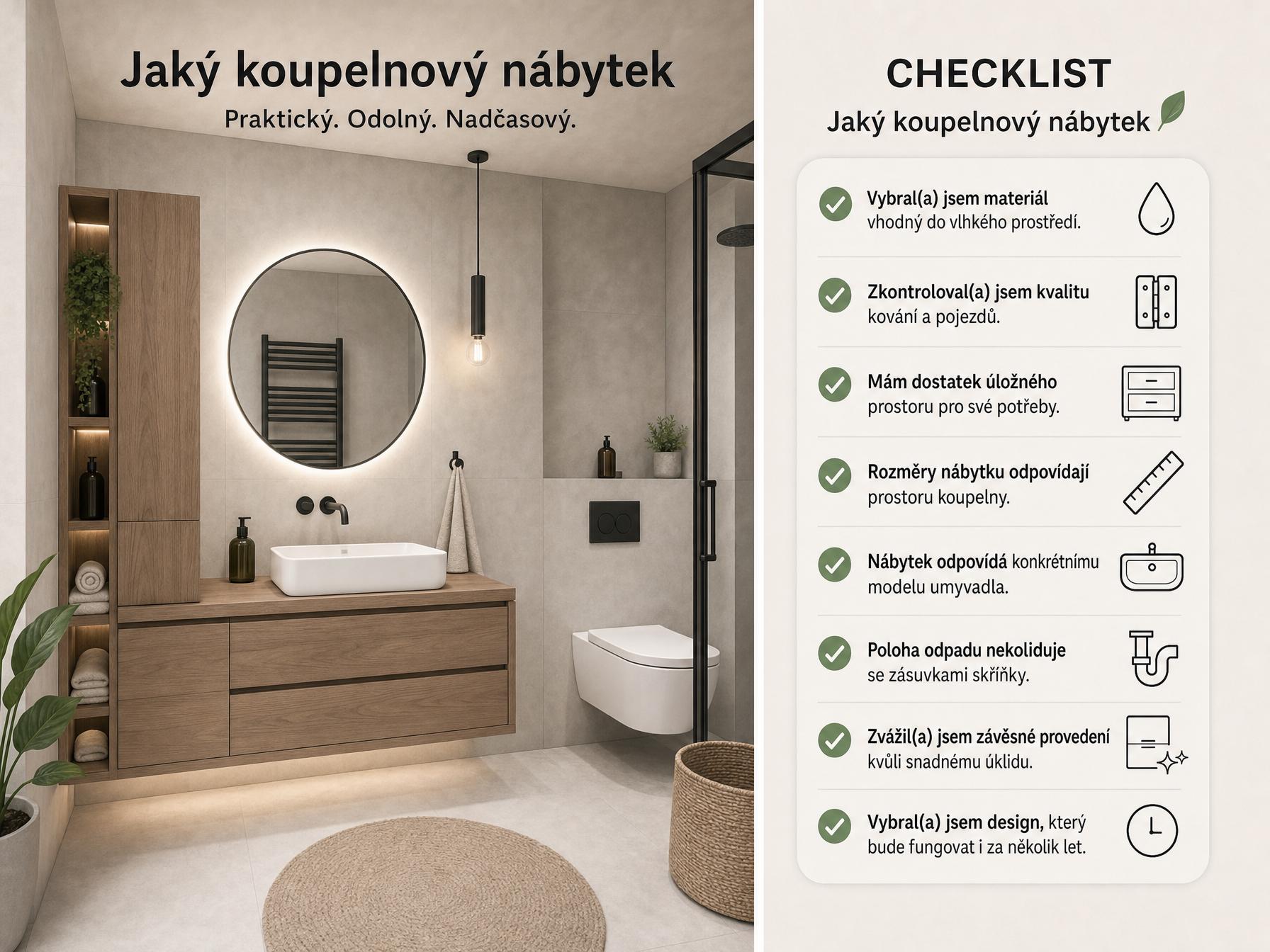 Jak vybrat kvalitní koupelnový nábytek – materiály, kování a úložný prostor
