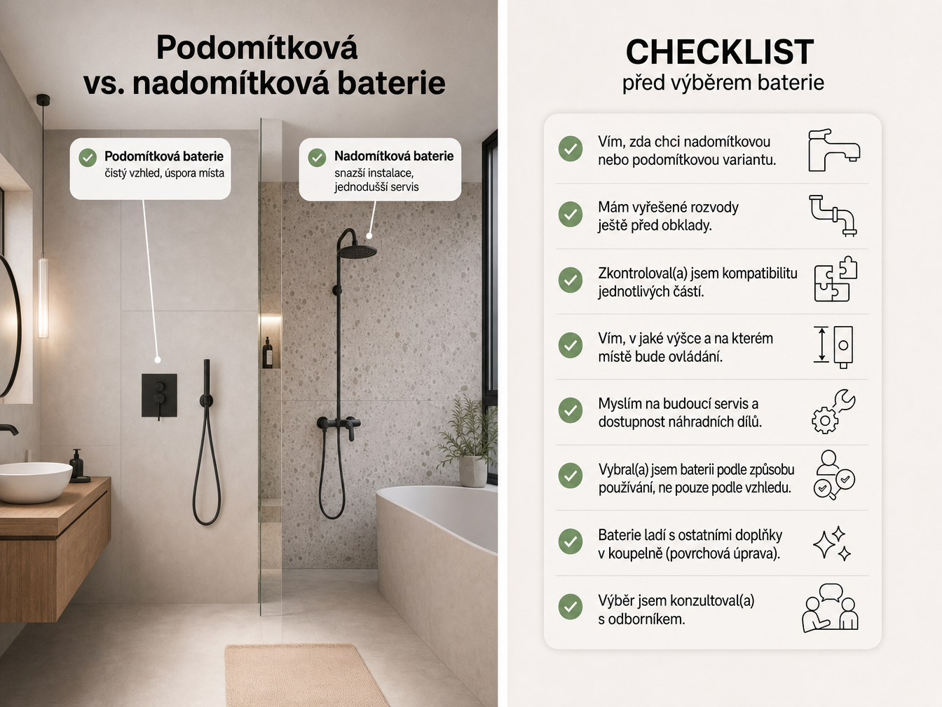 Nadomítková vs. podomítková baterie – srovnání a výběr do koupelny