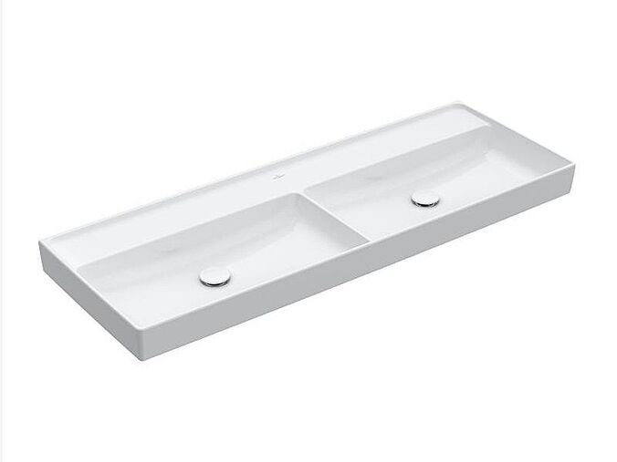 Villeroy & Boch Collaro dvojumyvadlo 130x47 cm, bez otvoru pro baterii, bez přepadu, bílá Alpin