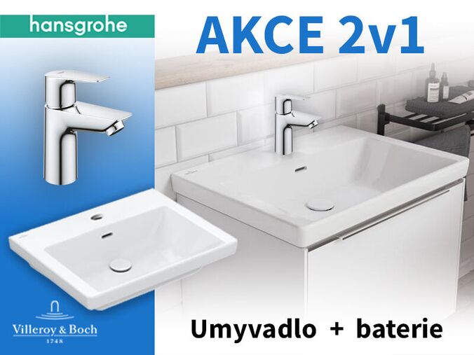 Villeroy & Boch umyvadlo 60x47 cm, otvor pro baterii, s přepadem, bílá Alpin + umyvadlová baterie Grohe BauEdge ZDARMA