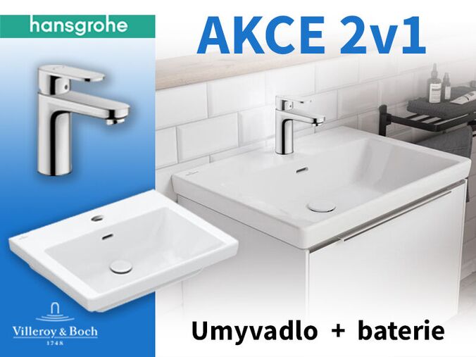 Villeroy & Boch Villeroy & Boch Subway 3.0 umyvadlo 60x47 cm, otvor pro baterii, s přepadem, bílá Alpin + umyvadlová baterie Hansgrohe Vernis Blend ZDARMA
