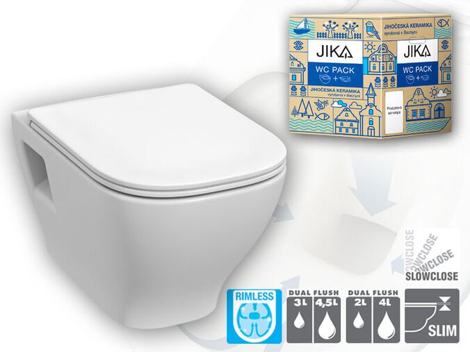 Jika Deep-N Závěsné WC Rimless 51x36 cm, sedátko SlowClose, bílá