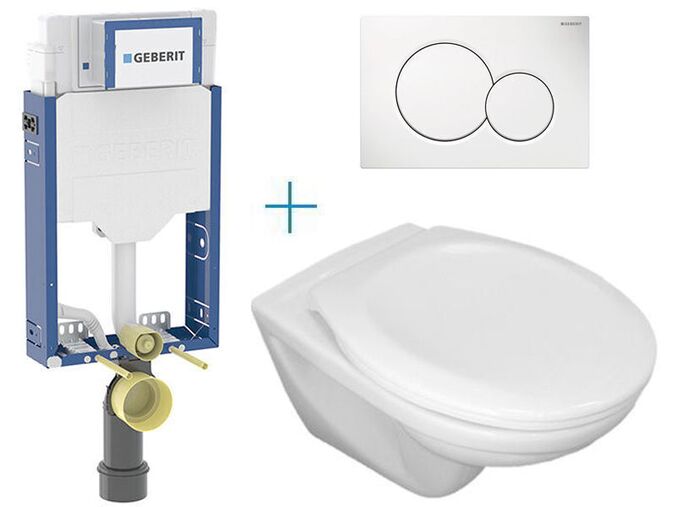 Geberit + Jika Set předstěnové instalace Kombifix + klozet Jika Euroline a sedátko Zeta + tlačítko Sigma01, alpská bílá