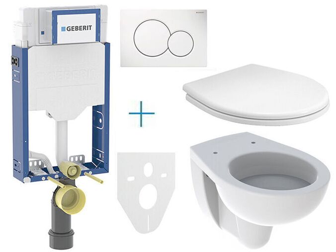 Geberit + Kolo Set předstěnové instalace Kombifix + klozet a sedátko Kolo Rekord + tlačítko Sigma01, alpská bílá