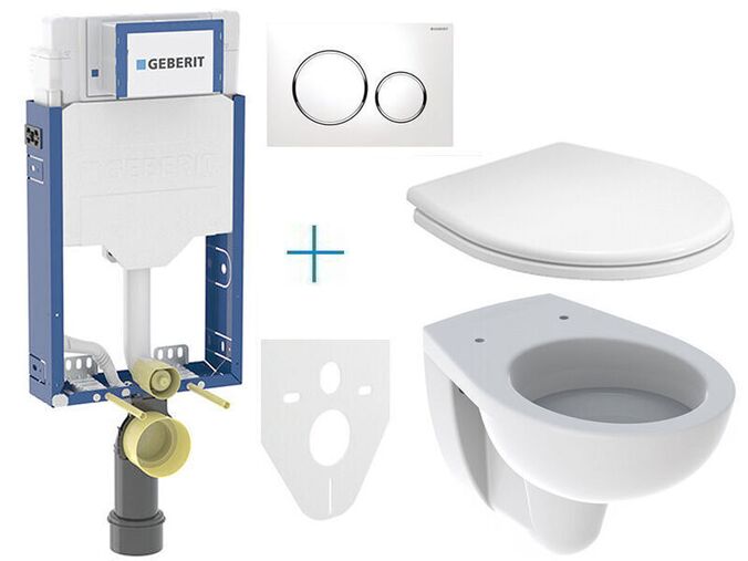 Geberit + Kolo Set předstěnové instalace Kombifix + klozet a sedátko Kolo Rekord + tlačítko Sigma20, bílá/chrom lesk