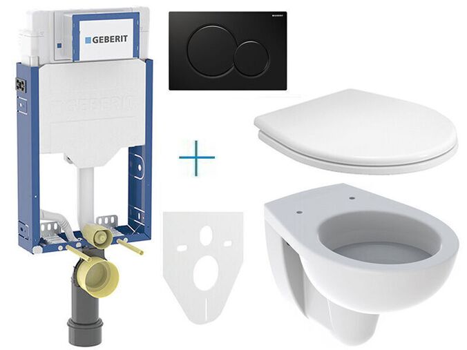 Geberit + Kolo Set předstěnové instalace Kombifix + klozet a sedátko Kolo Rekord + tlačítko Sigma01, černá