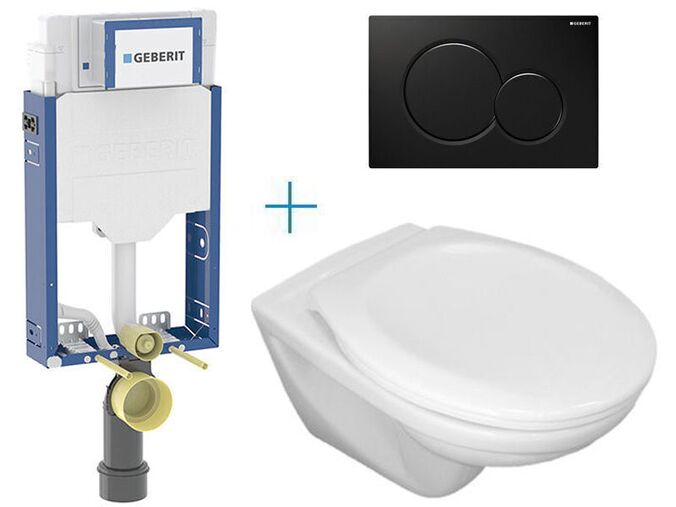 Geberit + Jika Set předstěnové instalace Kombifix + klozet Jika Euroline a sedátko Zeta + tlačítko Sigma01, černá
