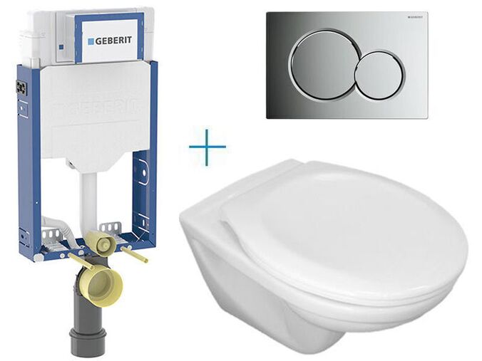 Geberit + Jika Set předstěnové instalace Kombifix + klozet Jika Euroline a sedátko Zeta + tlačítko Sigma01, chrom mat easy-to-clean
