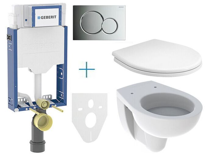 Geberit + Kolo Set předstěnové instalace Kombifix + klozet a sedátko Kolo Rekord + tlačítko Sigma01, chrom mat easy-to-clean