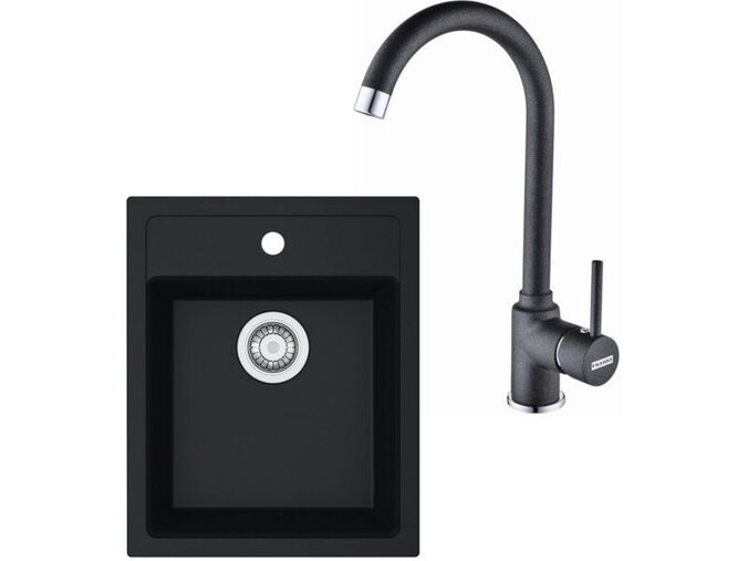 Franke kuchyňský set T52, tectonitový dřez SID 610-40 černý +  baterie FP 9000, Onyx, černá