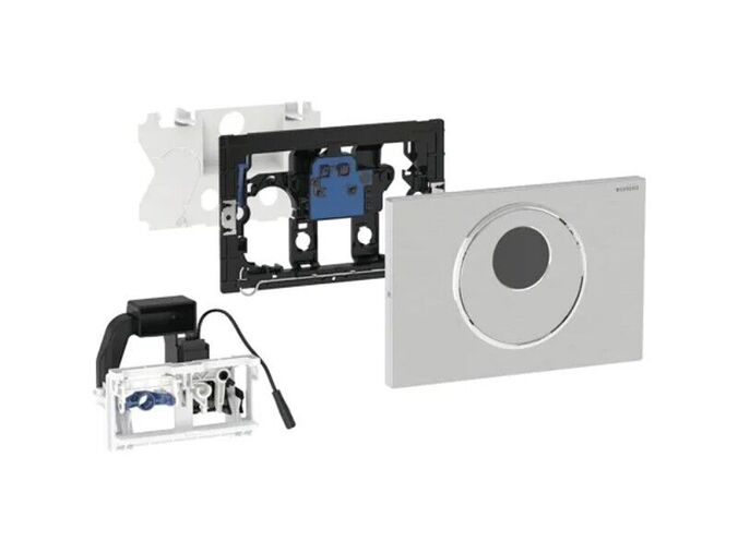 Geberit Sigma10 ovládání WC, elektronické ovládání splachování, napájení ze sítě, 2 množství splachování, ovládací tlačítko Sigma10, automatické/bezdotykové/manuální, nerez kartáčovaná/leštěná