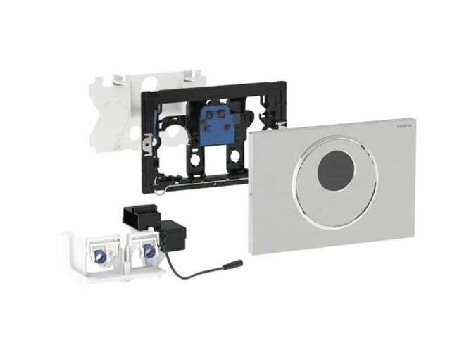 Geberit Sigma10 ovládání WC, 2 množství splachování s elektronickým ovládáním, napájení ze sítě, tlačítko Sigma10, ovládací automatické, bezdotykové, nerez kartáčovaná/lesklá