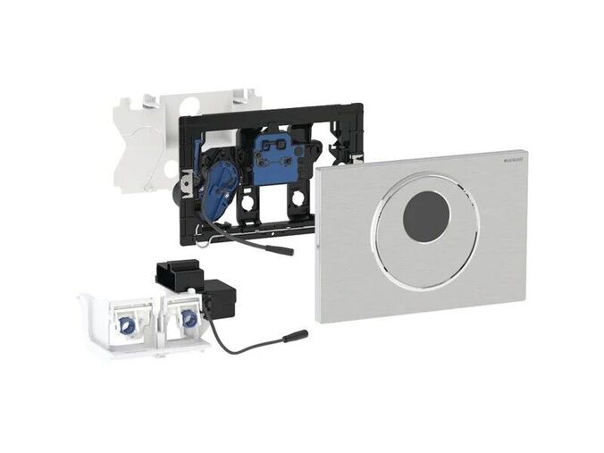 Geberit Sigma10 ovládání WC, 2 množství splachování s elektronickým ovládáním, napájení z baterie, ovládací automatické, bezdotykové, přišroubovatelné tlačítko Sigma10, nerez kartáčovaná/lesklá