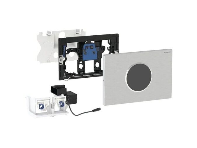 Geberit Sigma10 ovládání WC, 2 množství splachování s elektronickým ovládáním, napájení ze sítě, ovládací automatické, bezdotykové, přišroubovatelné tlačítko Sigma10, nerez kartáčovaná/lesklá