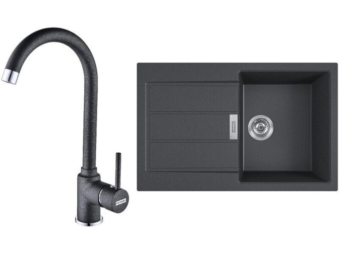 Franke Sety kuchyňský set T84, tectonitový dřez S2D 611-78 černý +  baterie FP 9000, Onyx, černá