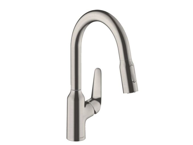 Hansgrohe Focus M42 Dřezová baterie M429-H180 s výsuvnou sprškou, vzhled nerezu
