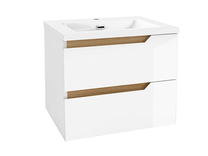 kielle Oudee Skříňka s umyvadlem 60 cm, lesklá bílá/tmavý dub
