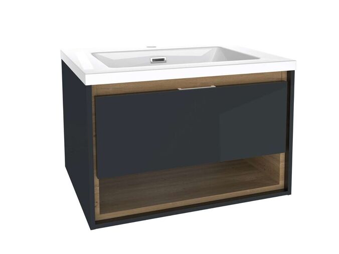 kielle Meara Skříňka s umyvadlem 60 cm, tmavě šedý lesk/tmavý dub