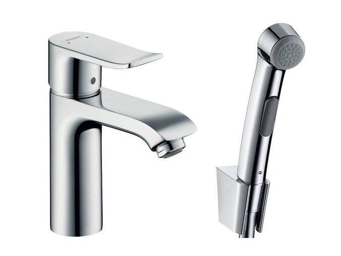 Hansgrohe Metris Umyvadlová baterie s ruční sprchou Bidette, s výpustí, chrom