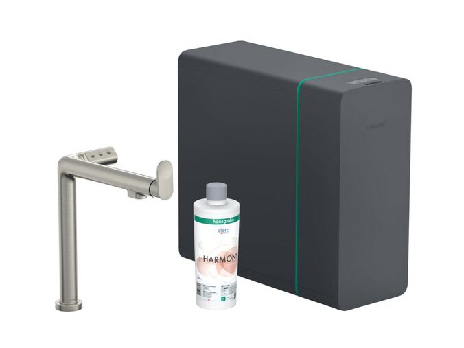 Hansgrohe Aqittura M91 Dřezová baterie, SodaSystem, sBox, vzhled nerezu