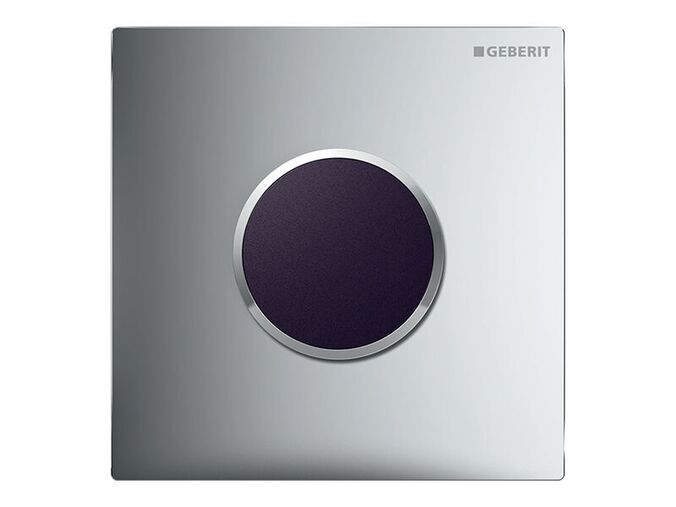 Geberit Typ 10 ovládání splachování pisoárů s elektronickým ovládáním, napájení ze sítě, krycí deska chrom mat easy-to-clean, kroužek chrom lesk