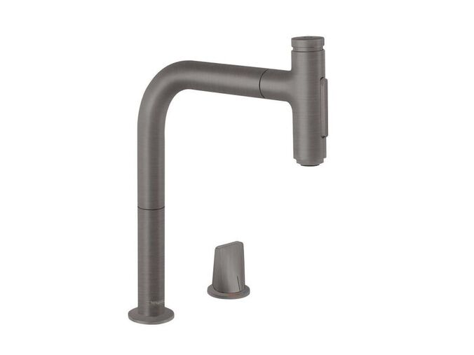 Hansgrohe Metris M71 Dřezová baterie M7120-H200 s výsuvnou sprškou, 2-otvorová instalace, sBOX, kartáčovaný černý chrom