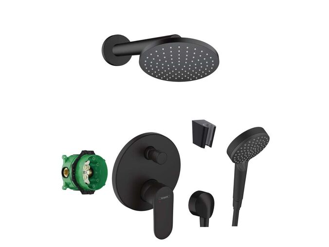 Hansgrohe Sprchový set s baterií pod omítku, s tělesem, průměr 20 cm, 2 proudy, matná černá