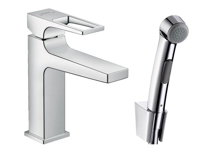 Hansgrohe Metropol Umyvadlová baterie s výpustí a ruční sprchou Bidette, chrom