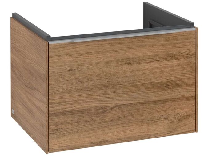 Villeroy & Boch Subway 3.0 Umyvadlová skříňka s LED osvětlením, 62x43x48 cm, 1 zásuvka, Oak Kansas/lesklý hliník