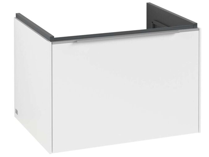 Villeroy & Boch Subway 3.0 Umyvadlová skříňka s LED osvětlením, 62x43x48 cm, 1 zásuvka, Pure White/lesklý hliník