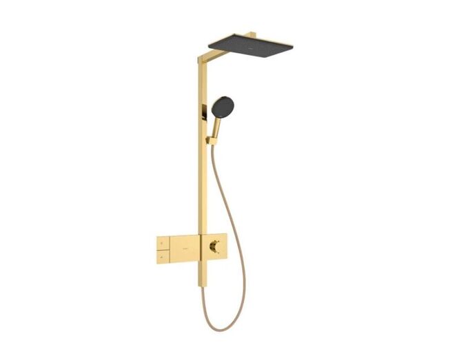 Hansgrohe Raindance Alive Q Sprchový set s termostatem, 21x34 cm, 3 proudy, EcoSmart, leštěný vzhled zlata