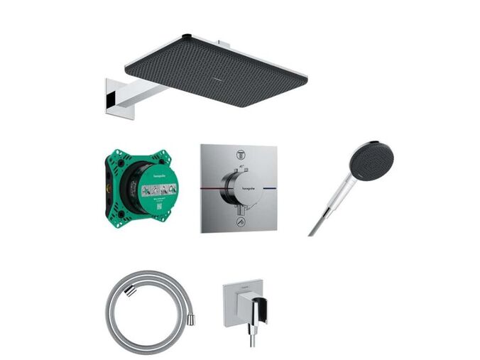 Hansgrohe Raindance Alive Q Sprchový set s termostatem pod omítku, s tělesem, 21x34 cm, 3 proudy, chrom