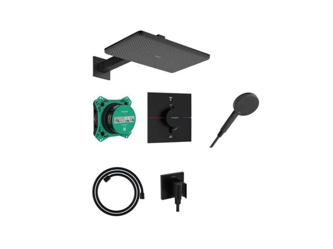 Hansgrohe Raindance Alive Q Sprchový set s termostatem pod omítku, s tělesem, 21x34 cm, 3 proudy, matná černá