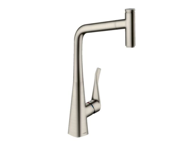 Hansgrohe Metris Select M71 Dřezová baterie s výsuvnou koncovkou, vzhled nerezu