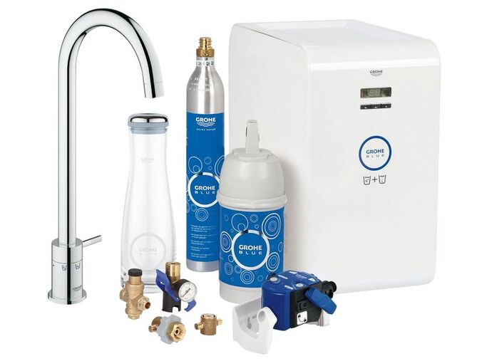 Grohe BLUE páková dřezová baterie s filtrem a chladicím zařízením, chrom 