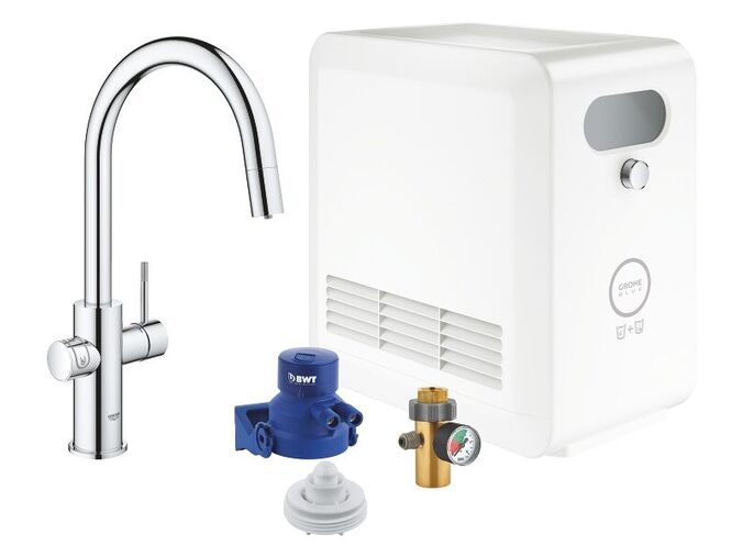 Grohe Blue Professional Dřezová baterie s chladicím zařízením a filtrací, výsuvná sprška, chrom