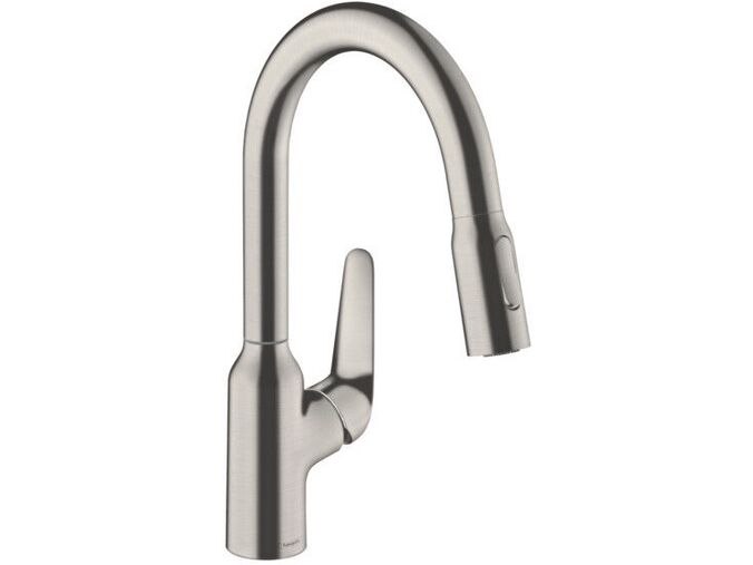 Hansgrohe Focus M42 Dřezová baterie M4216-H180 s výsuvnou sprškou, sBOX, vzhled nerezu