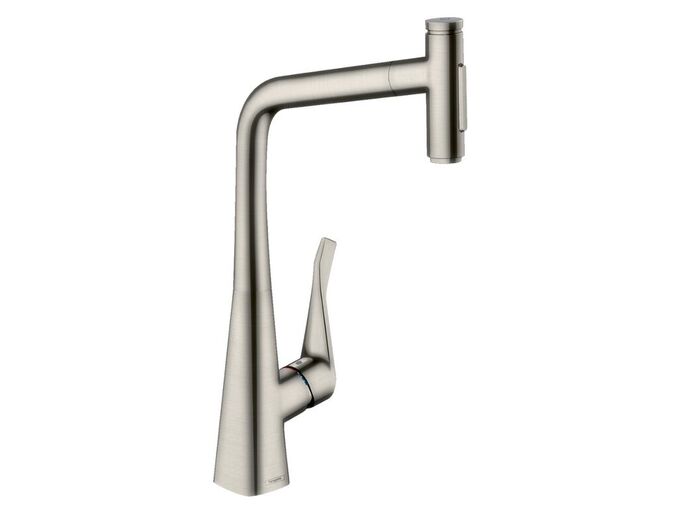 Hansgrohe Metris M71 Dřezová baterie M7117-H320 s výsuvnou sprškou, sBOX, vzhled nerezu
