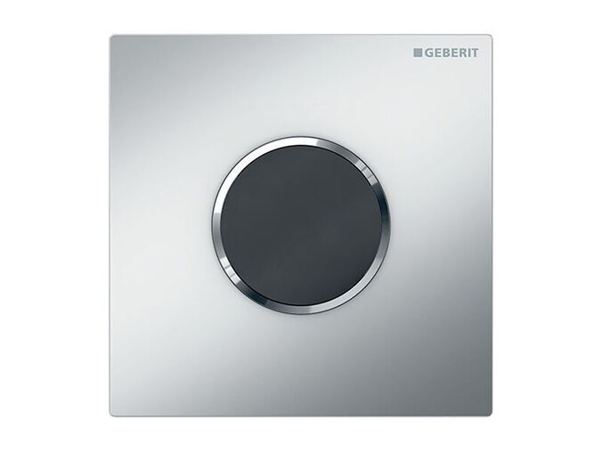 Geberit Typ 10 ovládání splachování pisoárů s elektronickým ovládáním, napájení z baterie, krycí deska chrom mat easy-to-clean, kroužek chrom lesk