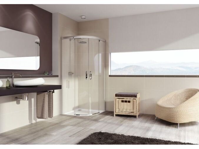 Hüppe Aura elegance čtvrtkruh 80x80/190cm R500, posuvné dveře, stříbrná matná, čiré Anti-Plaque