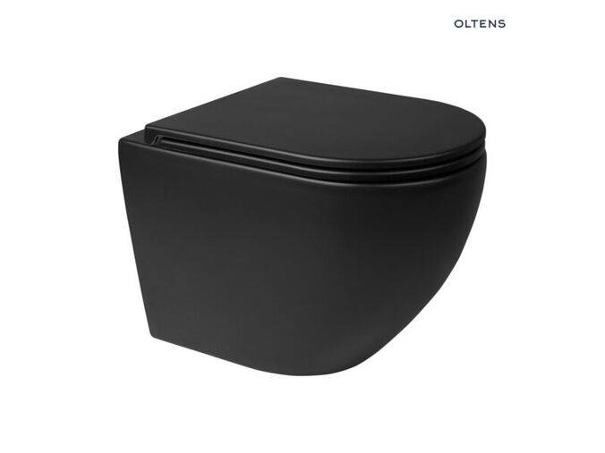 Oltens Hamnes závěsná WC mísa PureRim s povrchovou úpravou SmartClean, černá mat