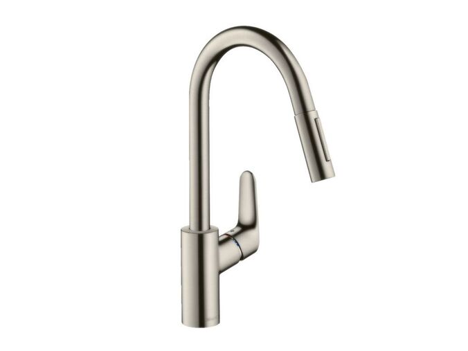 Hansgrohe Focus M41 Dřezová baterie s výsuvnou sprškou, vzhled nerezu