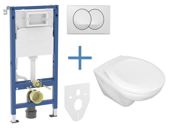 Geberit + Jika Set předstěnové instalace Duofix Delta + klozet Jika Euroline a sedátko Zeta + tlačítko Delta Zero, bílá