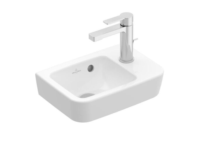Villeroy & Boch O.novo Umývátko Compact 360x250 mm, s přepadem, 1 otvor pro baterii vpravo, AntiBac, CeramicPlus, alpská bílá