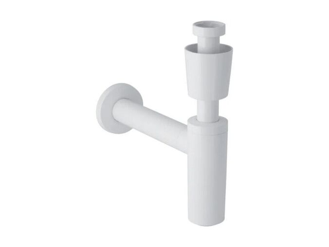 Geberit zápachová uzávěrka s dělící stěnou pro umyvadlo, s růžicí k ventilu a manžetou, vývod vodorovný, d 40 mm, alpská bílá