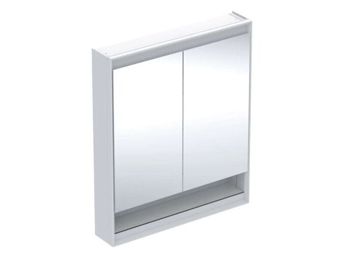 Geberit ONE zrcadlová skříňka s nikou, ComfortLight, 2x dvířka, 75x90x15 cm, hliník/bílá