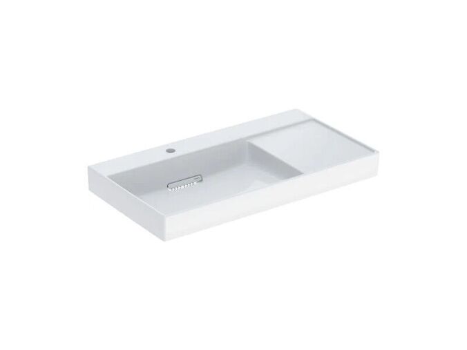 Geberit ONE umyvadlo s krytem, 90x48 cm, odkládací plocha vpravo, s otvorem pro baterii vlevo, bez přepadu, KeraTect, bílá