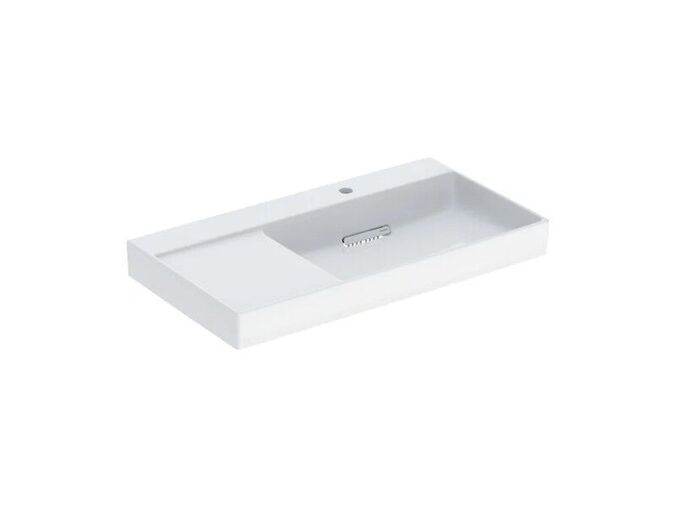 Geberit ONE umyvadlo s krytem, 90x48 cm, odkládací plocha vlevo, s otvorem pro baterii vpravo, bez přepadu, KeraTect, bílá